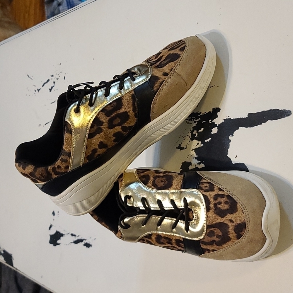 Torrid Women's Sneakers Cheetah Print Chunky Faux Leather Size 10.5 Wide EUC
